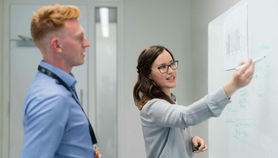female engineer holding presentation